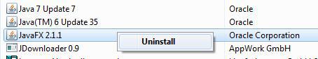 Uninstalling Javafx