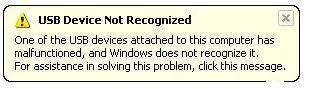 USB device not recognized