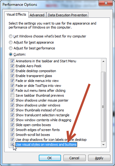 Use visual styles on windows and buttons