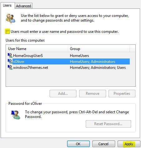 Users must enter a user name and password to use this computer
