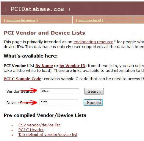 Vendor Device ID search