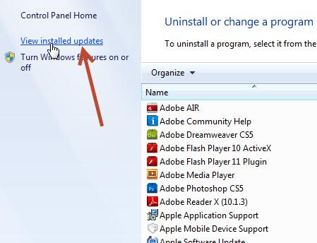 Click View Installed updates