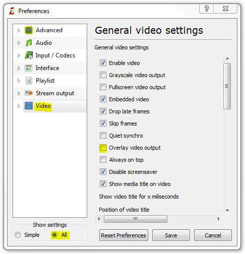 VLC Video Settings