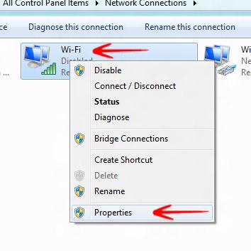 Right click Internet connection and select properties