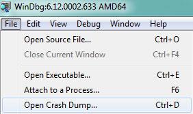 WinDBG Open Crash DUMP DMP File Windows 7