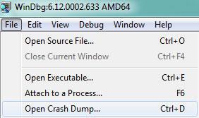 WinDBG Open Crash DUMP DMP File Windows 7