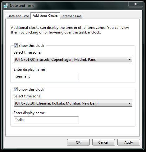 Windows 7 Additional Clocks
