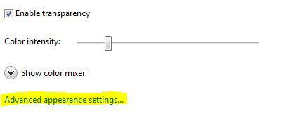 Windows 7 Advanced Appearance Settings