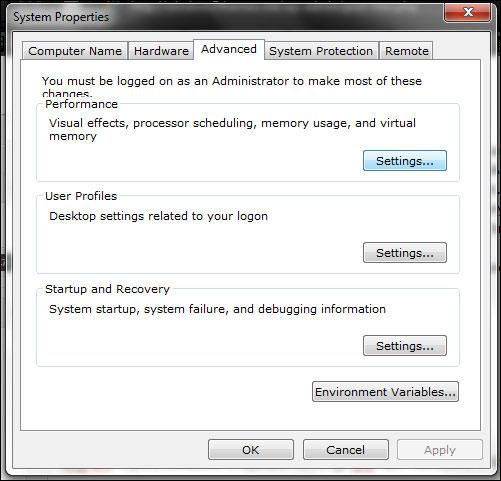Windows 7 Advanced System Properties