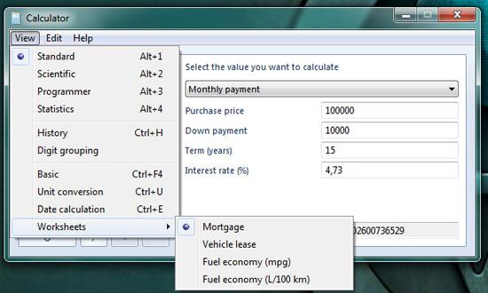 Windows 7 Calculator Mortgage Worksheet