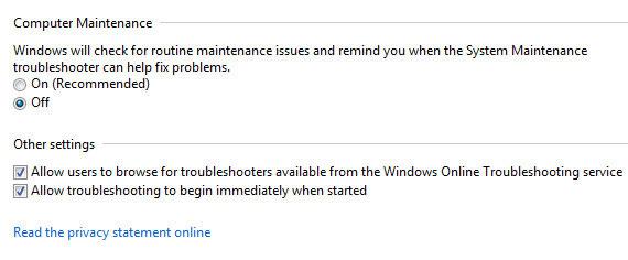Windows 7 Computer Maintenance Off