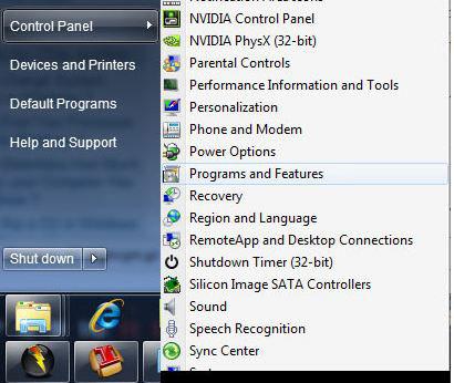 Control Panel: Programs and Features