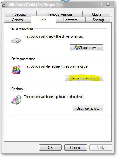 Windows 7 Defrag Drive