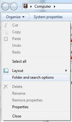 Windows 7 Folder and Search Options