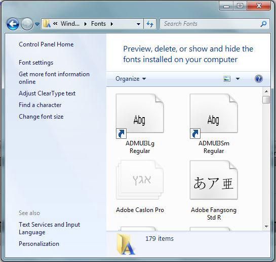 Windows 7 fonts folder