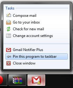 Windows 7 Gmail gadget Pin To Taskbar