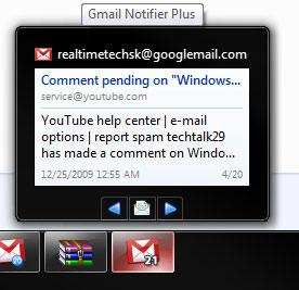 Windows 7 Gmail Notifier Plus 2.1 Preview Email