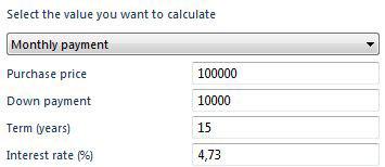 Windows 7 Mortgage Calculator Tool