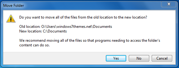 Do you want to move all of the files from the old location to the new location?