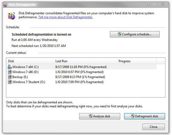 Windows 7 System Defragmentation