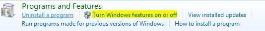 Windows 7 Turn Features on or off