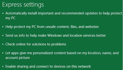 Windows 8 Express Settings