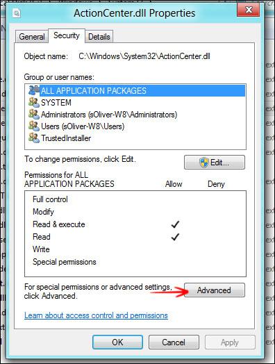 Windows 8 Security Permissions of Files