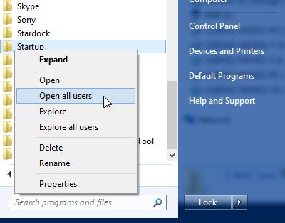 Open Startup folder for all users