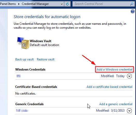 Click Add a Windows Credential