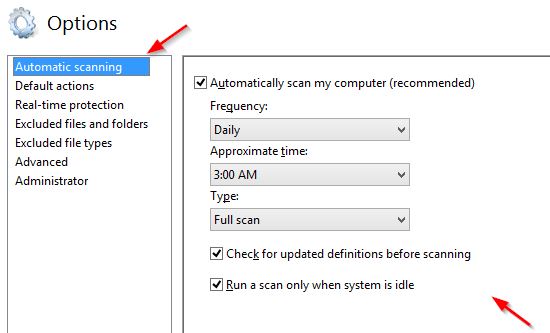 Automatic scanning options