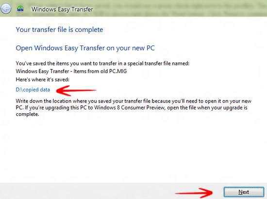Windows Easy Transfer files and settings saved