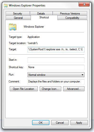 Windows Explorer Default Folder