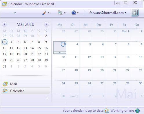 Windows Live Mail Calendar