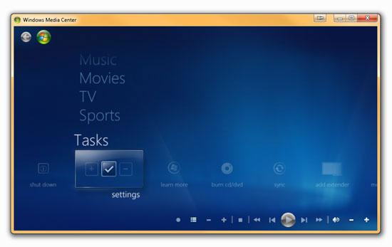 Windows Media Center Tasks Settings