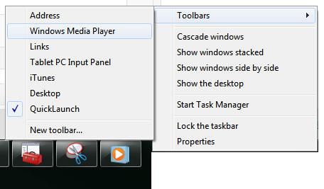 Windows Media Player toolbar