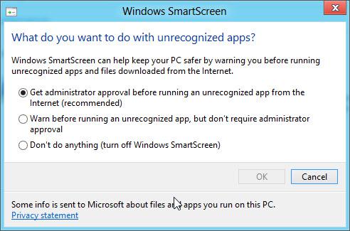 Change Windows smartscreen settings
