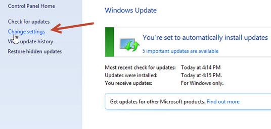 Change settings in Windows Update 8