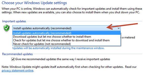 Windows 8 Update settings