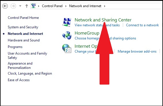 windows8 network and sharing center