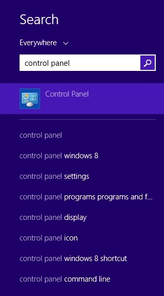 windows8 open control panel
