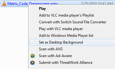 Set WMV/MPG as Desktop Background