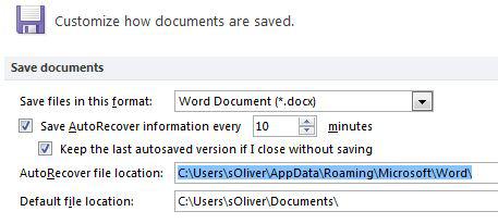 Word 2010 Autosave Location