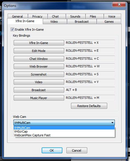 Xfire Webcam to stream games