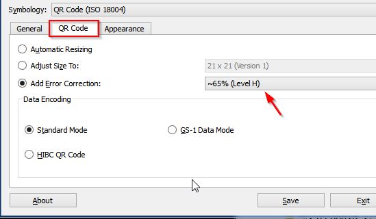 Adjust error correction for QR codes in Zint